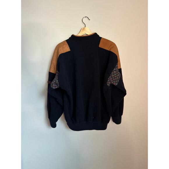 SONDRE Authentic Norwegian Design Wool Leather Trim Pull Over Sweater Jacket - Picture 2 of 7